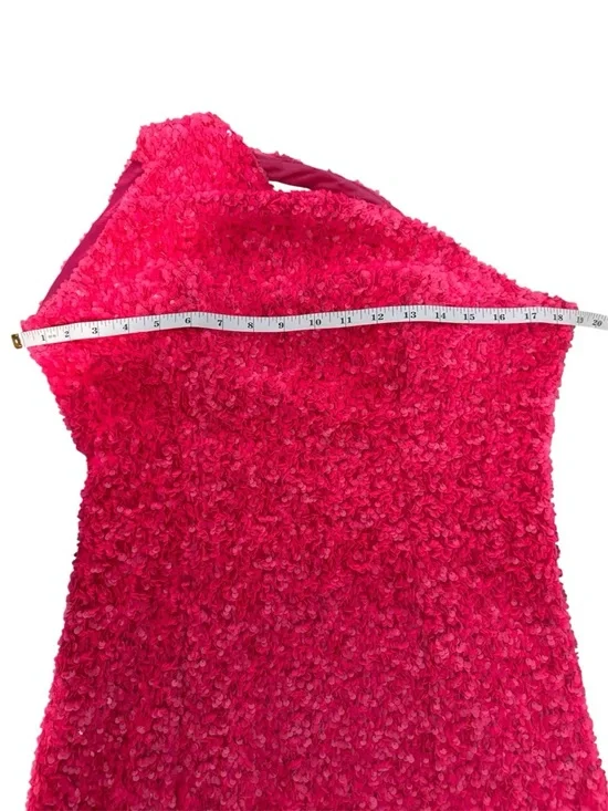 Hot Pink Sequin One Shoulder Mini Dress Textured Party Cocktail Large - Picture 5 of 9